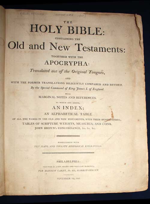Title page,  American printed Bible, 1803